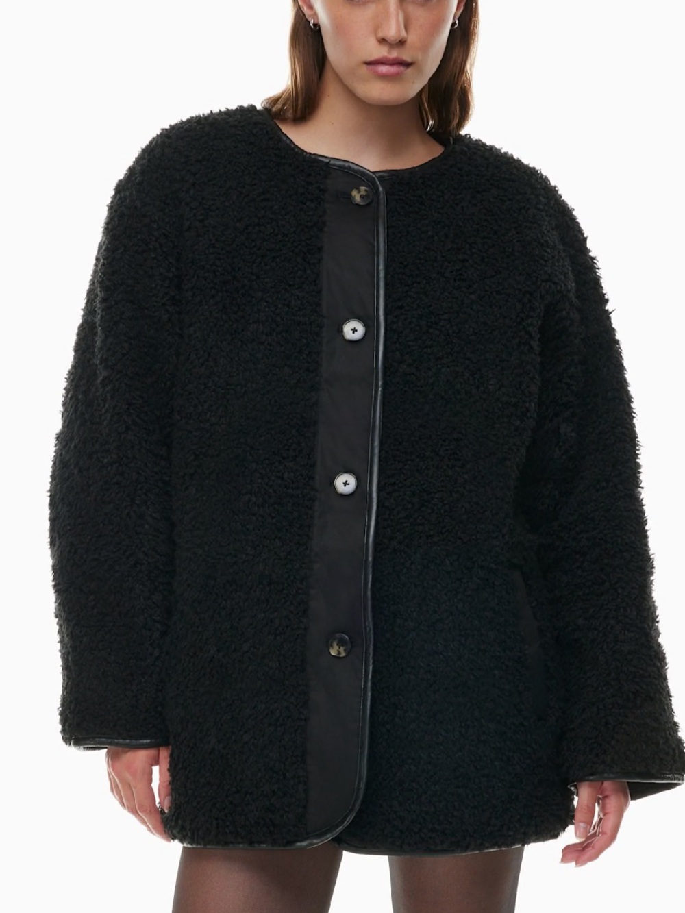 Aritzia NWT Wilfred River Jacket - Black Teddy Button-Front